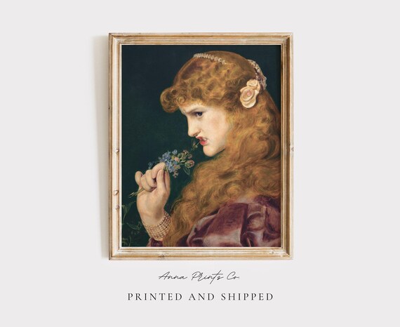 Pre Raphaelite Woman With Flowers Vintage Portrait Print Romantic Art