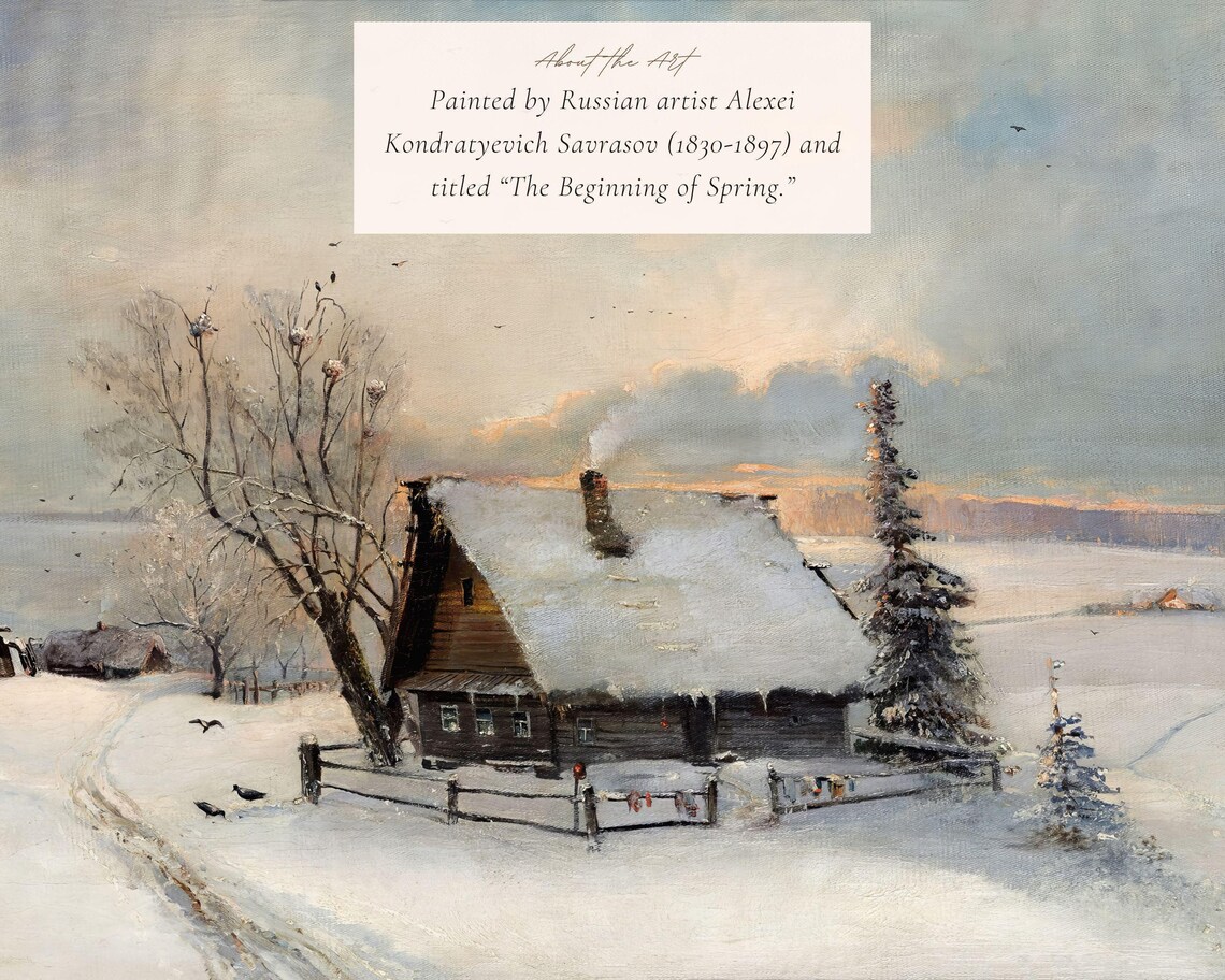 Antique Snowy Landscape, Rustic Cabin Winter Art Print - Image 3