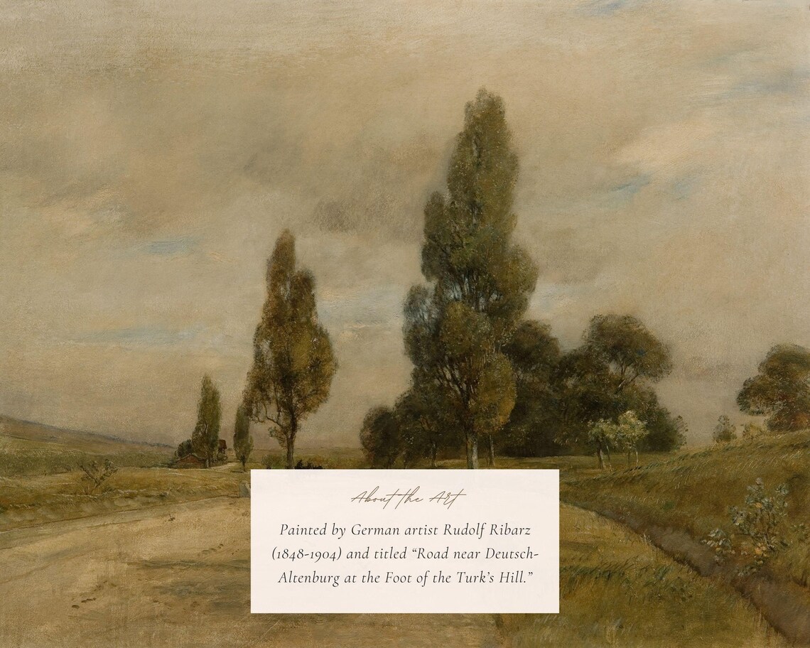 Vintage European Countryside Road Painting Tall Trees Dirt Road Poster - Image 2