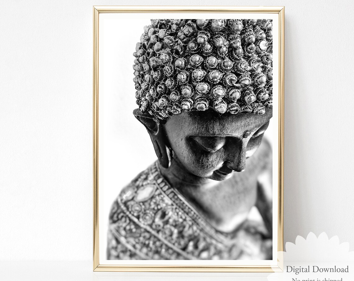 Buddha Statue Art Print, Black And White Boho Decor - Image 3