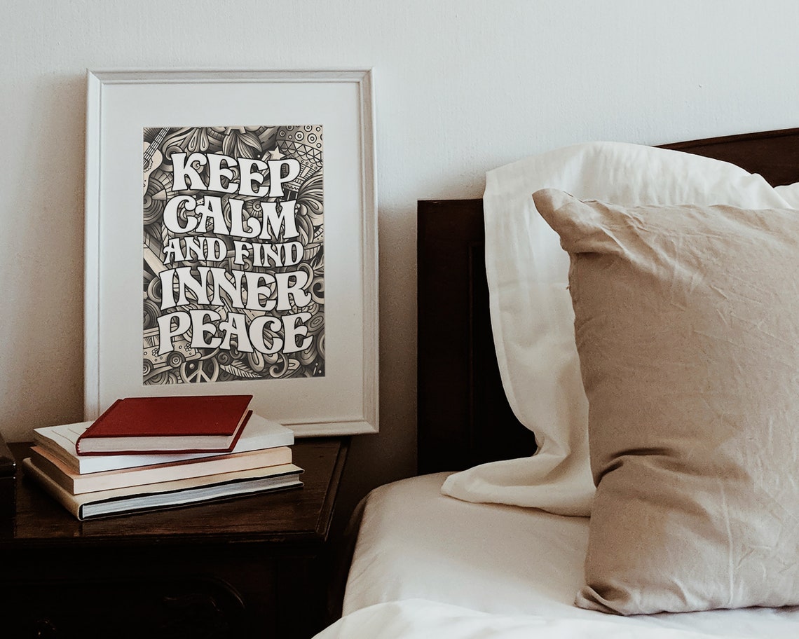 Keep Calm and Find Inner Peace Retro Doodle Positive Quote Poster - Image 2