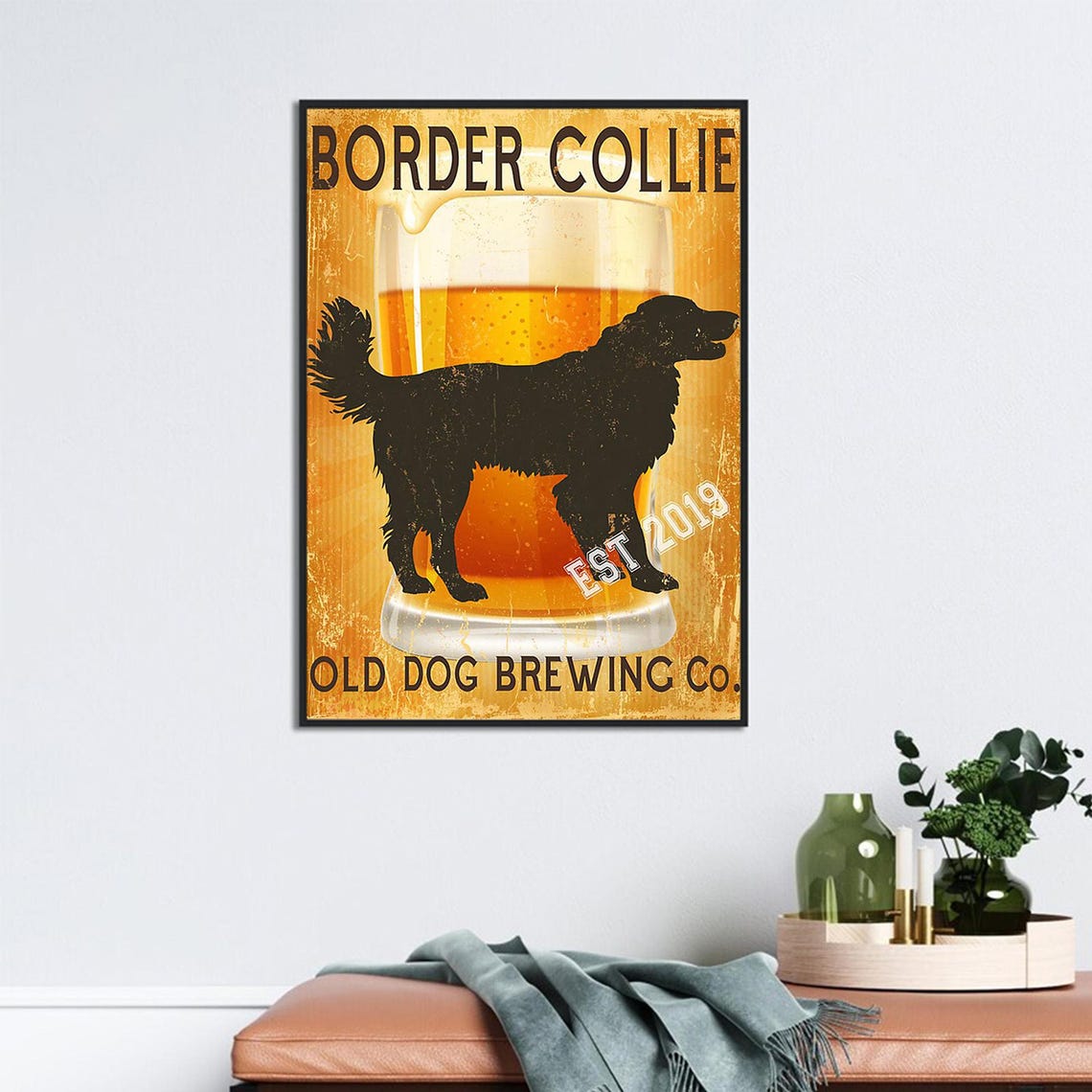 Border Collie Old Dog Brewing Co Vintage Beer Sign Art Poster - Image 2