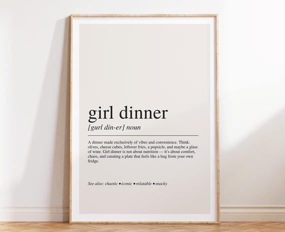 Girl Dinner Definition, Trendy Foodie Wall Art