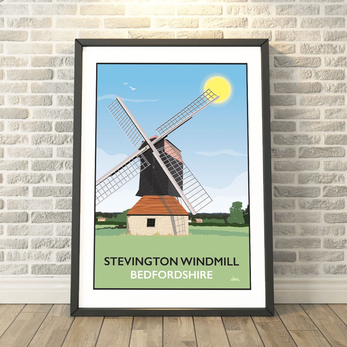 Stevington Windmill Bedfordshire Vintage English Travel Poster