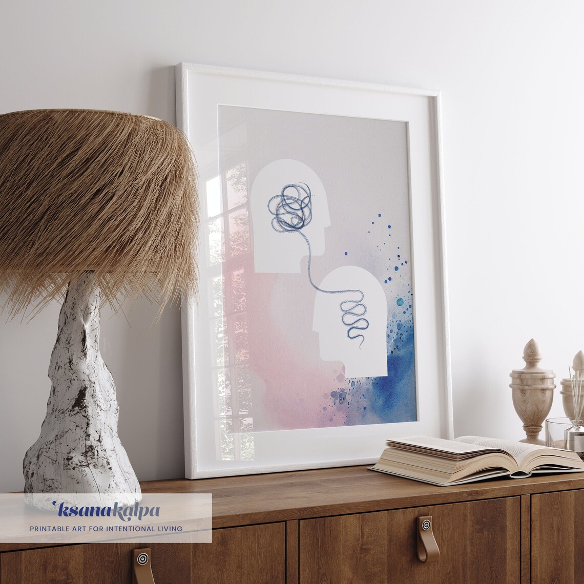 Tangled and Calm Mind Heads Watercolor Mental Health Art Poster - Image 4