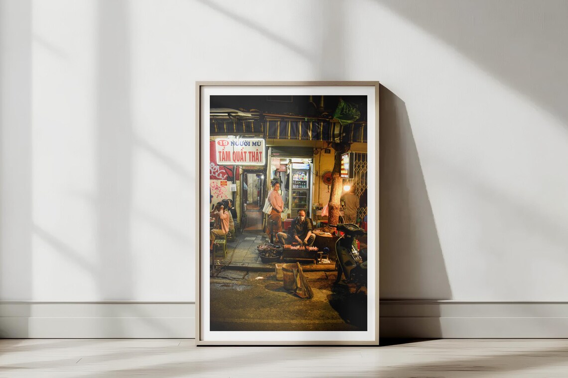 Hanoi Vietnam Night Street Food Vendor Market Street Photo Poster