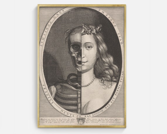 Half Skeleton Woman Gothic Sketch Portrait Art Print
