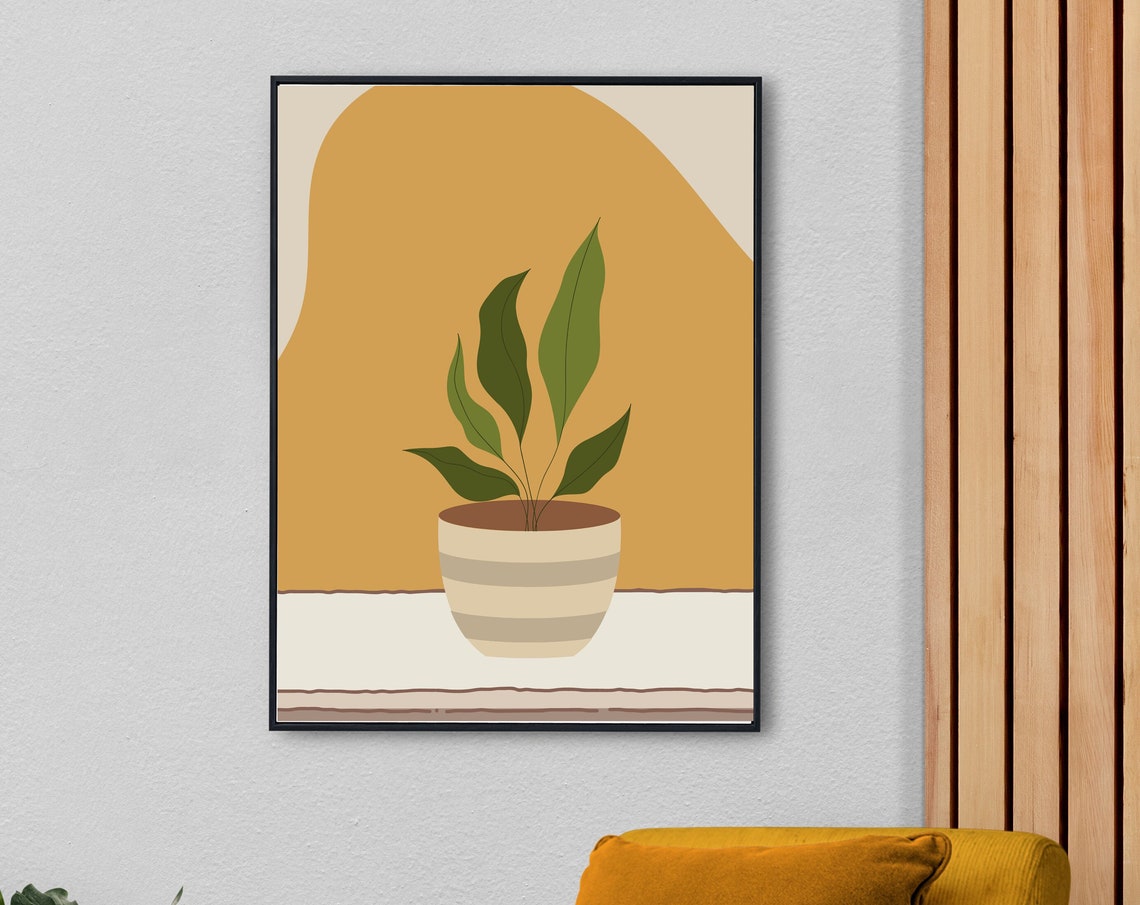 Boho Potted Plant Mustard Arch Earth Tones Botanical Wall Poster