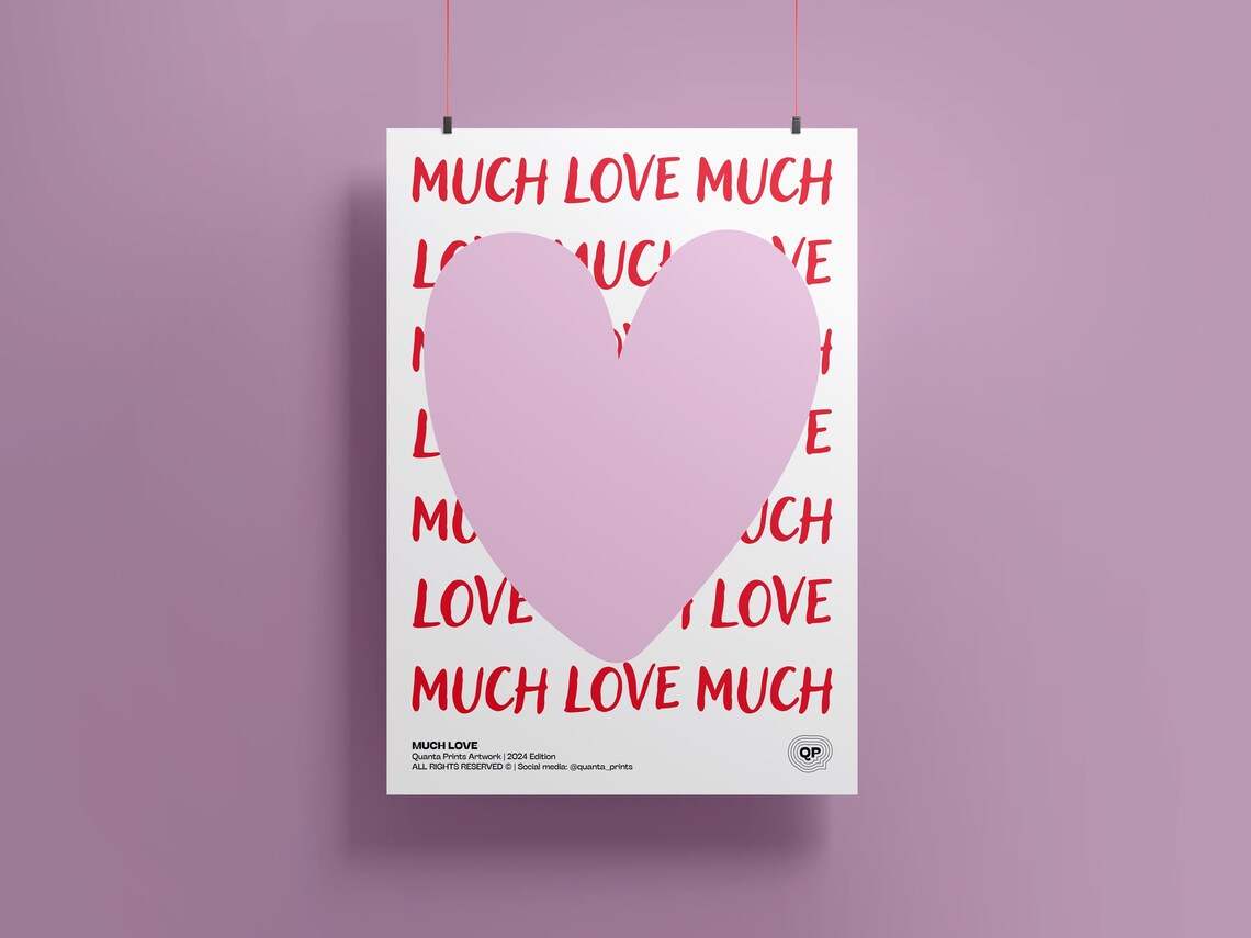 Much Love Pink Heart Typography Playful Romantic Love Quote Poster - Image 2