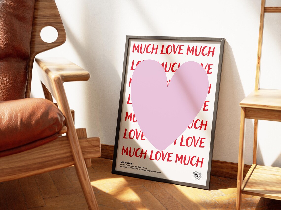 Much Love Pink Heart Typography Playful Romantic Love Quote Poster - Image 4