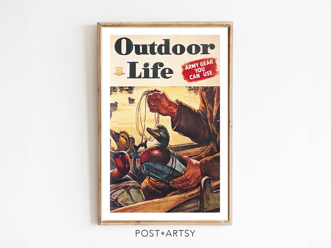 Outdoor Life Vintage Magazine Cover Poster Duck Hunting Decoy Cabin Decor