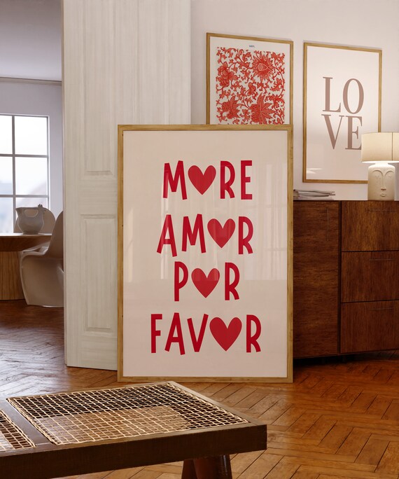 More Amor Por Favor Print Minimalist Heart Poster Aesthetic Living Room Art Love Wall Decor Eclectic Art Print Heart Typography Poster