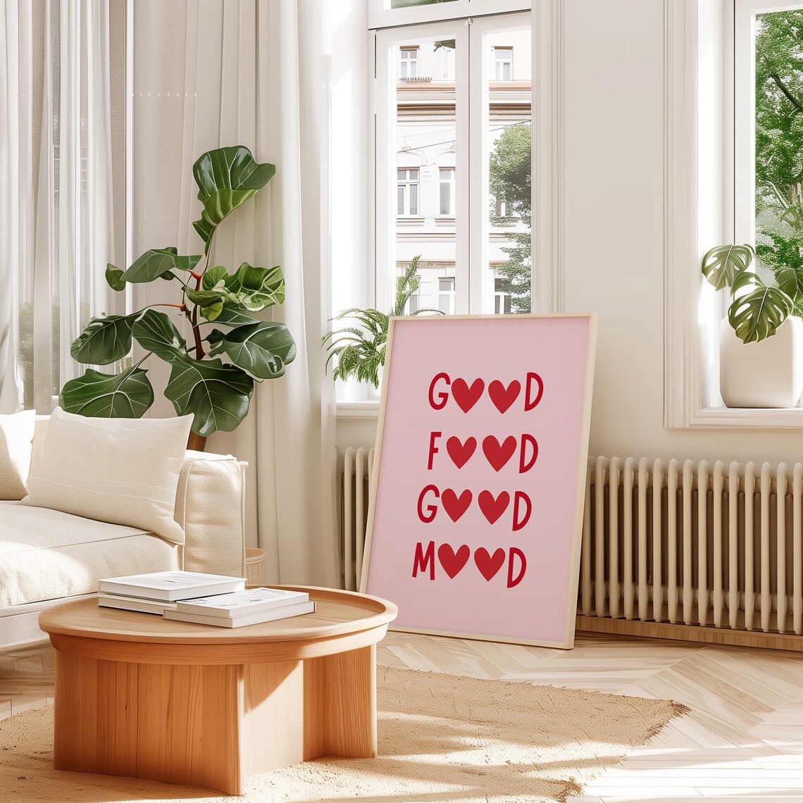 Good Food Good Mood Pink Red Heart Aesthetic Kitchen Quote Wall Art - Image 3