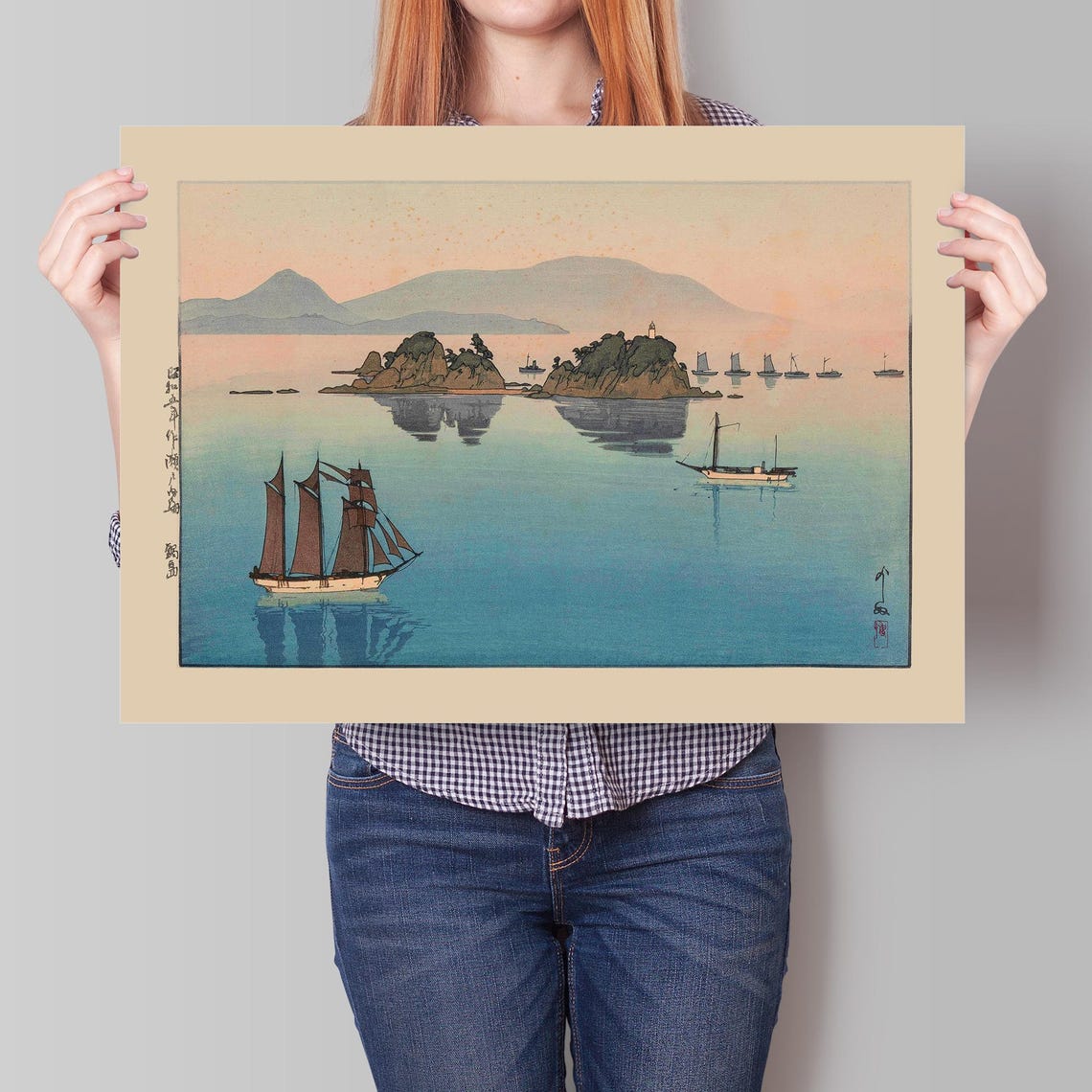 Yoshida Hiroshi Nabeshima Sailing Ship Sunset Sea Woodblock Art Poster - Image 2