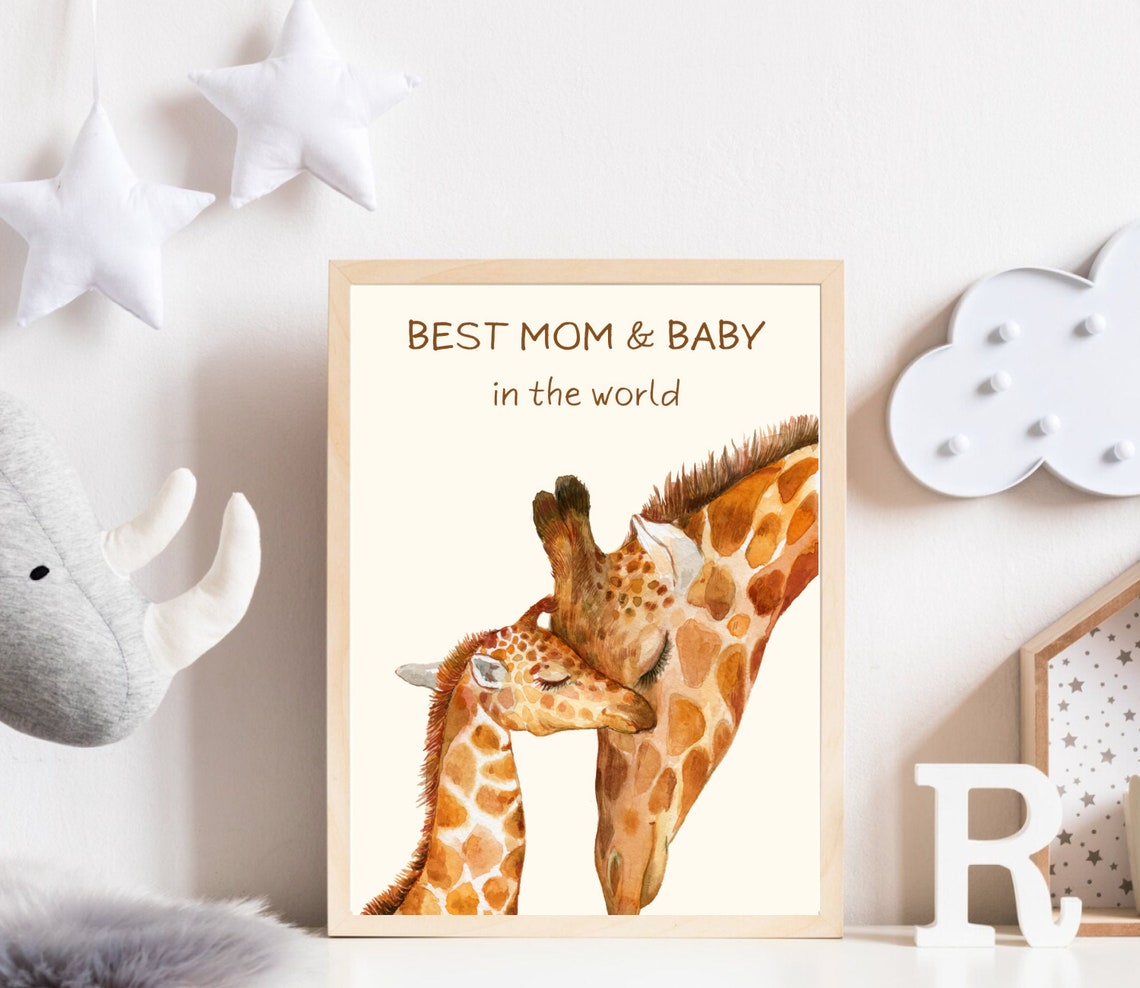 Safari Mom And Baby Giraffe Family Wall Art Print Best Mom And Baby Nursery Quote Print Cute Giraffe Family Nursery Wall Decor - Image 4