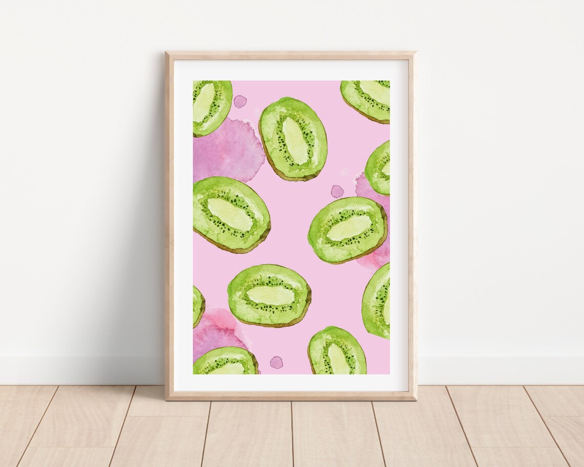 Watercolor Kiwi Slice Art Print, Tropical Kitchen