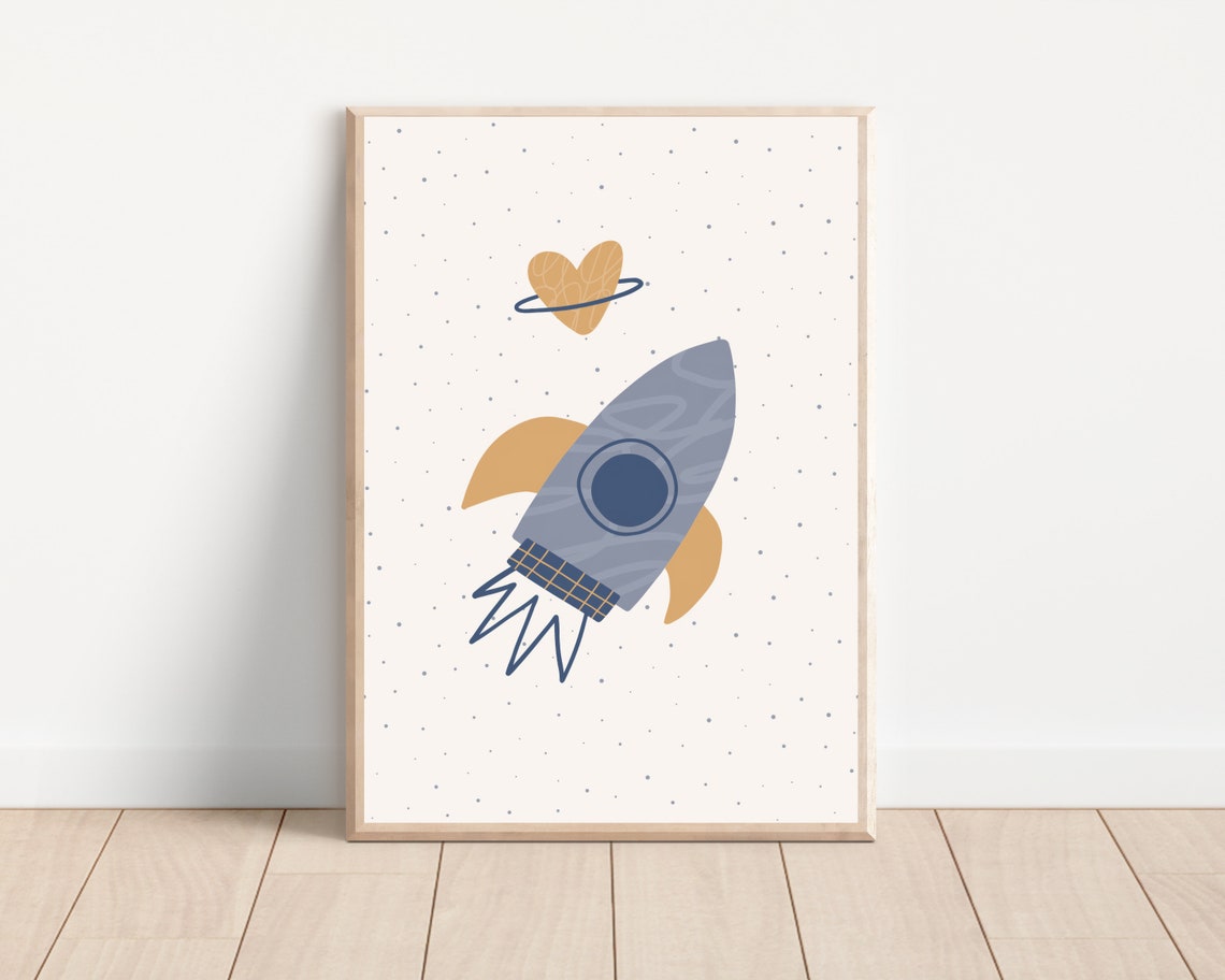 Boho Space Rocket Ship Nursery Art Print