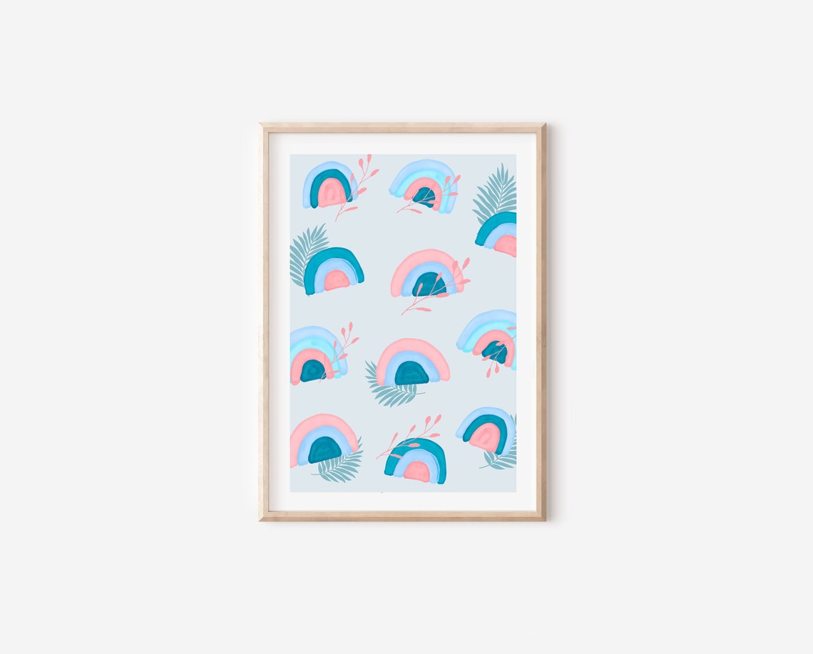 Boho Blue Watercolor Rainbow Nursery Art Print - Image 4