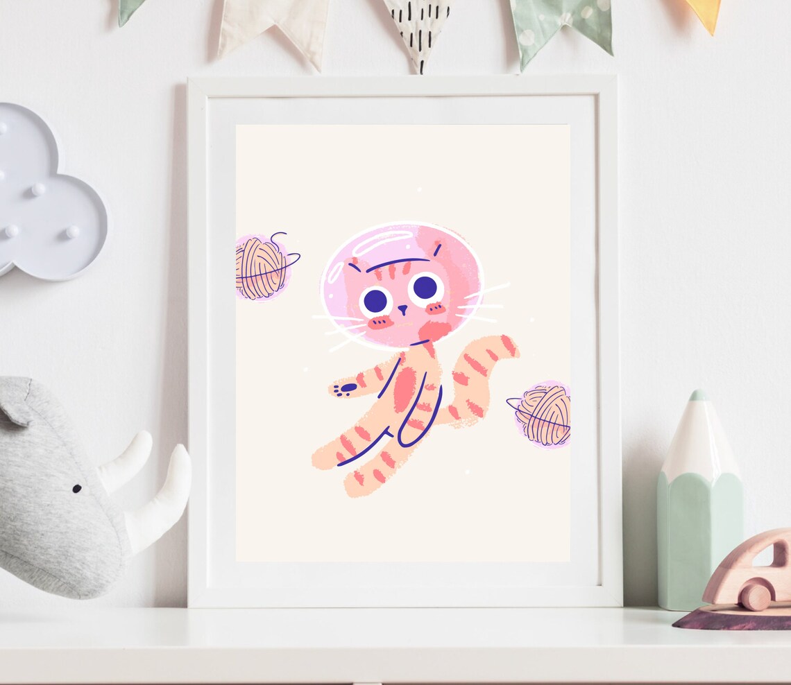 Boho Space Cat Nursery Art Print, Astronaut Cat - Image 3