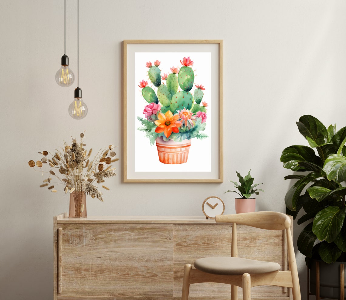 Watercolor Cactus Boho Botanical Wall Art Print - Image 2