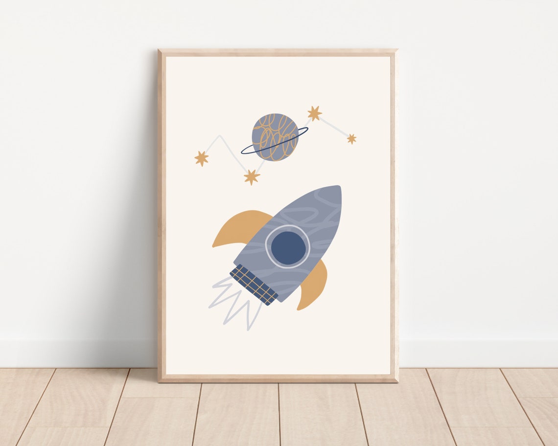 Outer Space Rocket Ship Nursery Art Print