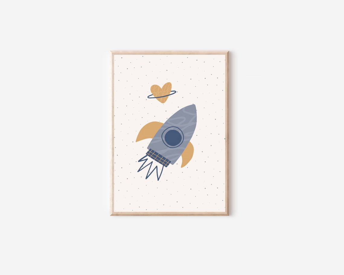 Boho Space Rocket Ship Nursery Art Print - Image 5