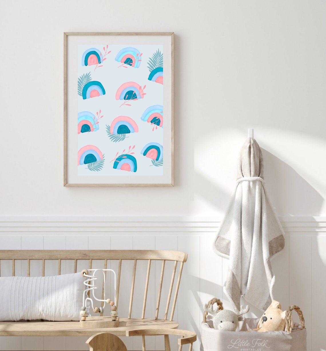 Boho Blue Watercolor Rainbow Nursery Art Print - Image 2