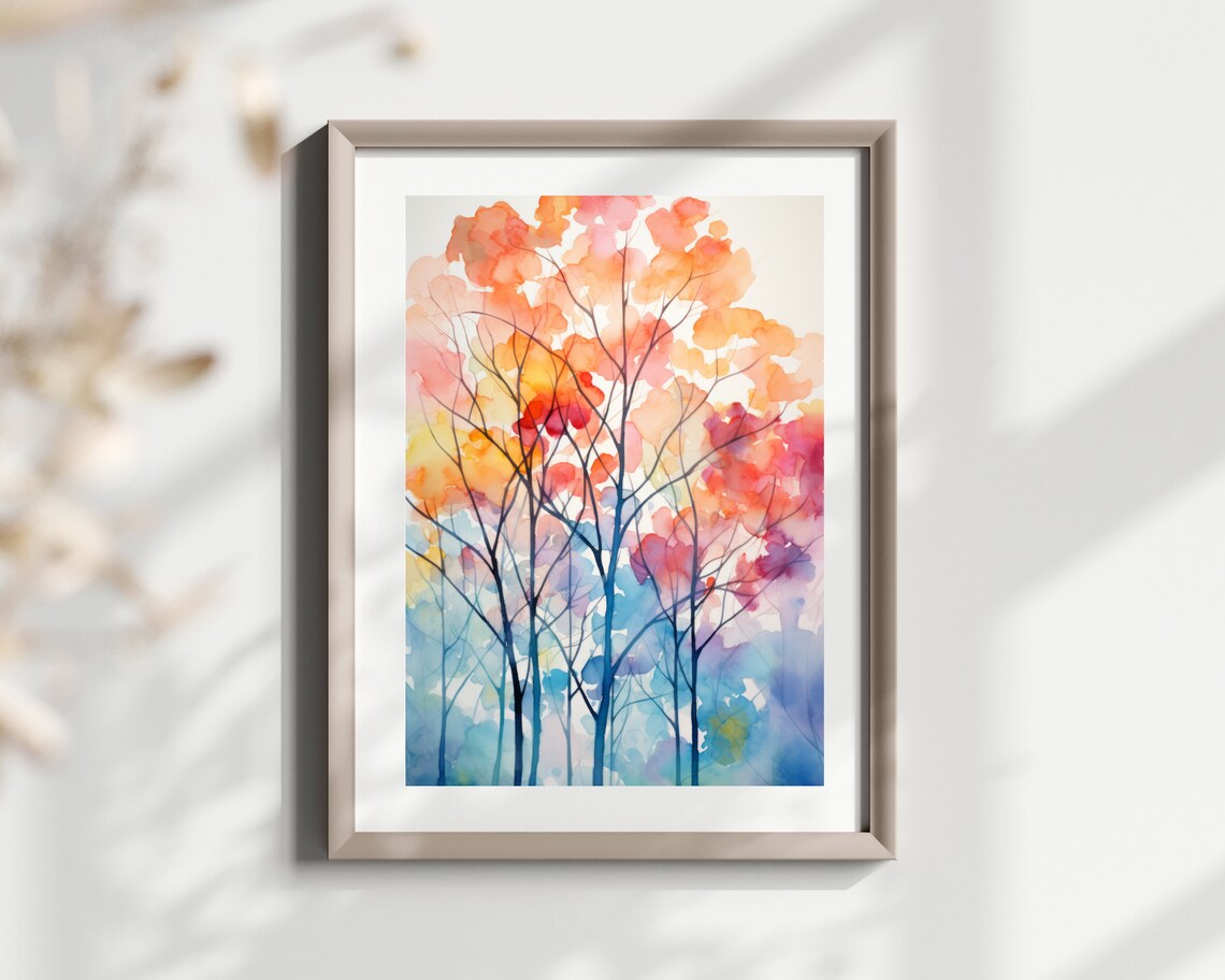 Watercolor Forest Landscape, Abstract Nature Art Print - Image 3
