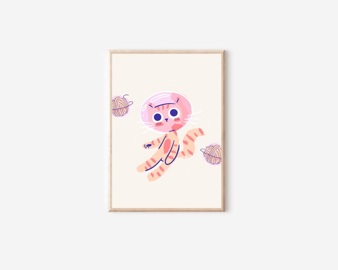 Boho Space Cat Nursery Art Print, Astronaut Cat - Image 5
