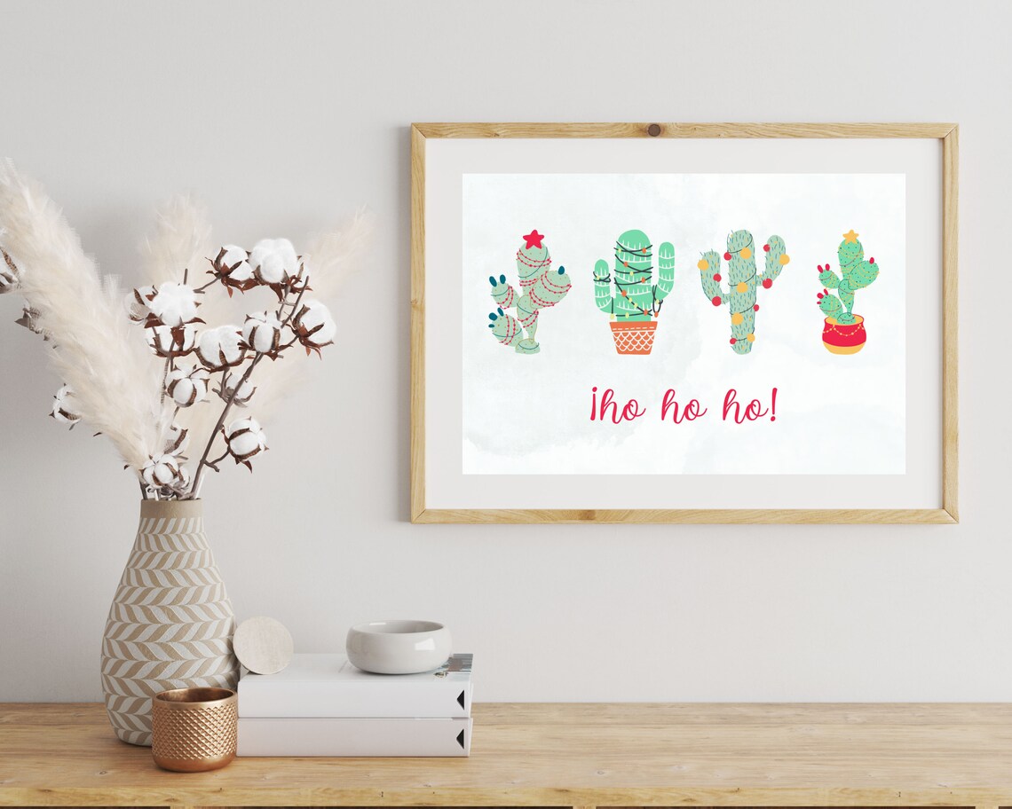 Boho Christmas Cactus Art Print, Holiday Decor - Image 3