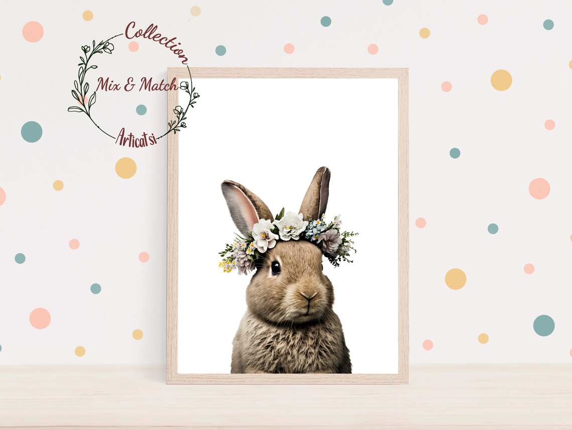Bunny Rabbit with Flower Crown Realistic Photo Nursery Print