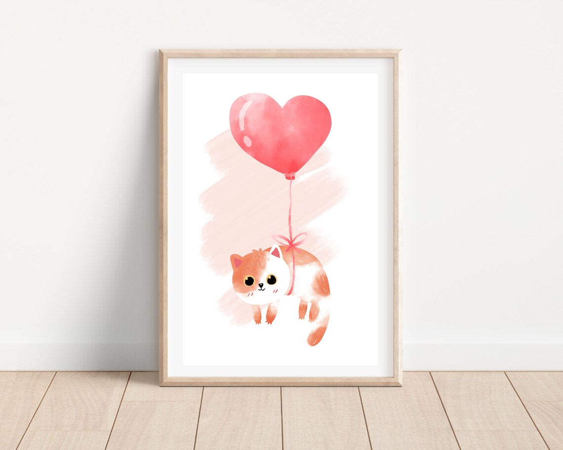 Nursery Cat Art Print, Watercolor Kitten Decor