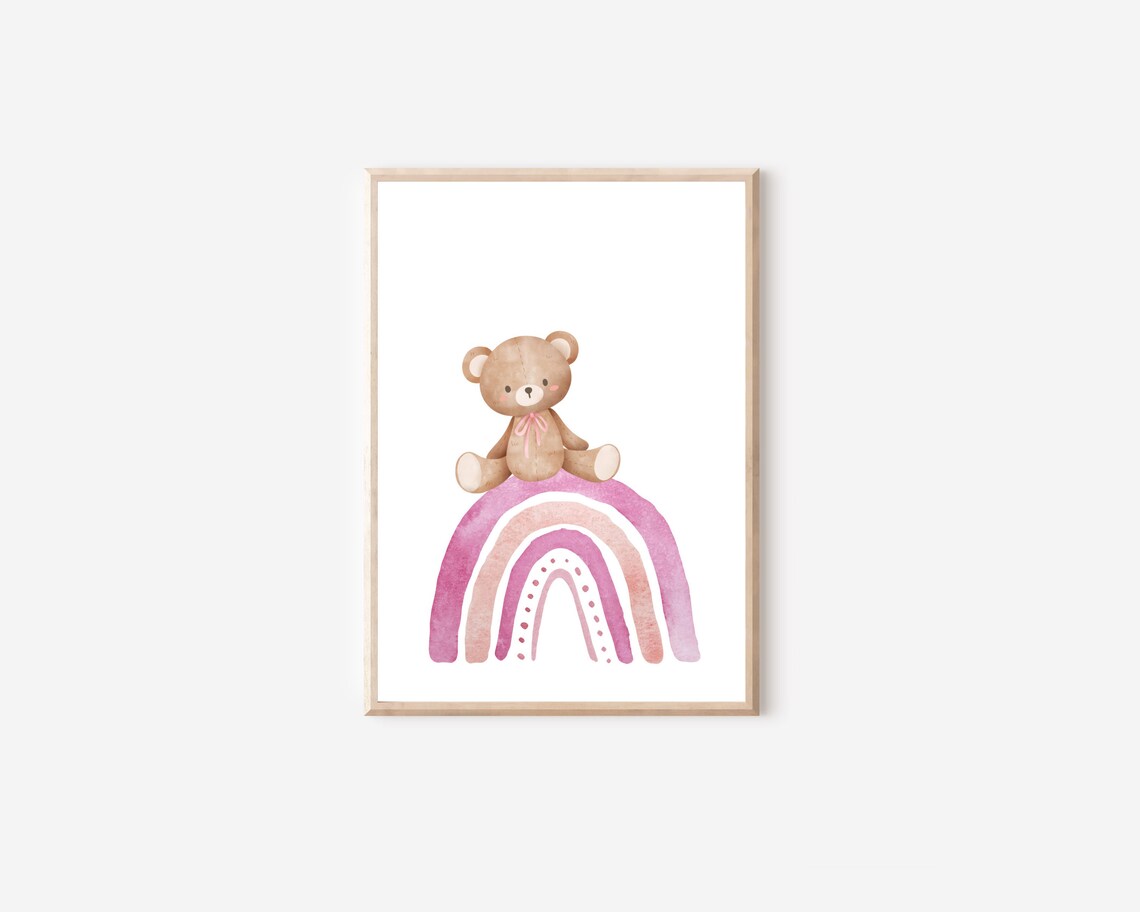 Boho Rainbow and Teddy Bear Nursery Art Print - Image 4