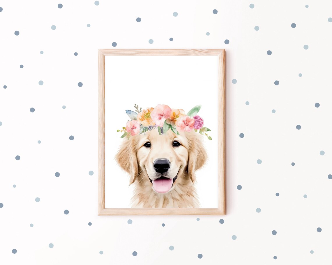 Golden Retriever Watercolor Art Print, Flower Crown - Image 2