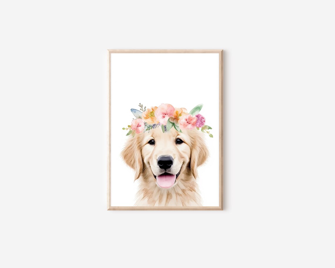 Golden Retriever Watercolor Art Print, Flower Crown - Image 4
