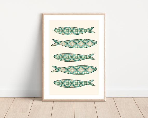 Portuguese Sardine Green Tile Art Print, Portugal