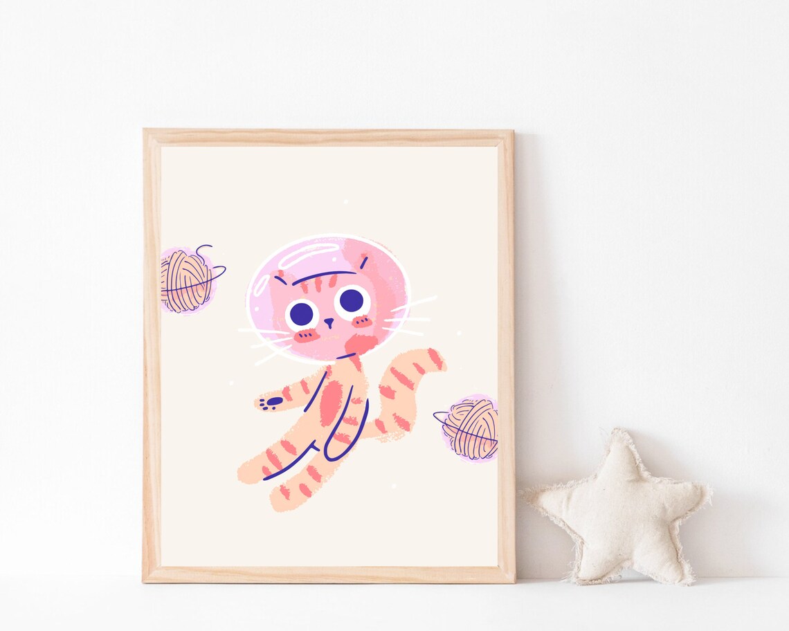 Boho Space Cat Nursery Art Print, Astronaut Cat - Image 4