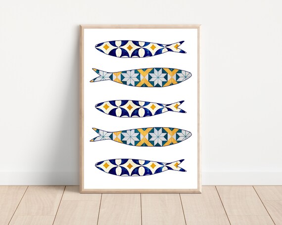 Portuguese Sardine Tile, Boho Kitchen Wall Art Print