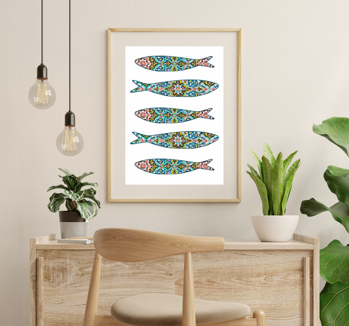 Colorful Boho Portugal Sardine Tile Art Print - Image 3