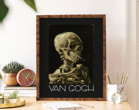 Van Gogh Skeleton Print Art Black Vintage Skeleton Halloween Art Dark Academia Fall Decor