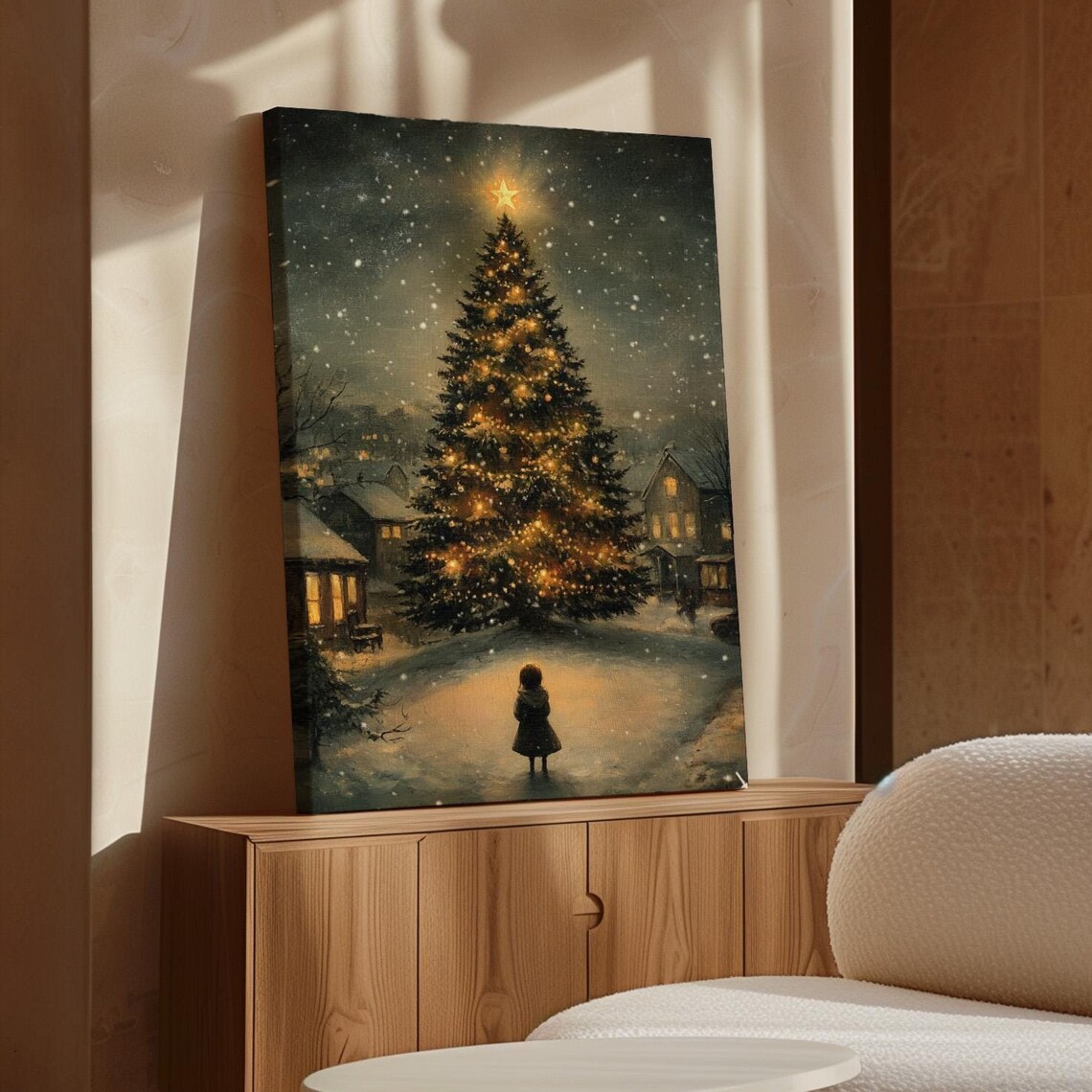 Cozy Christmas Tree Art, Festive Winter Night
