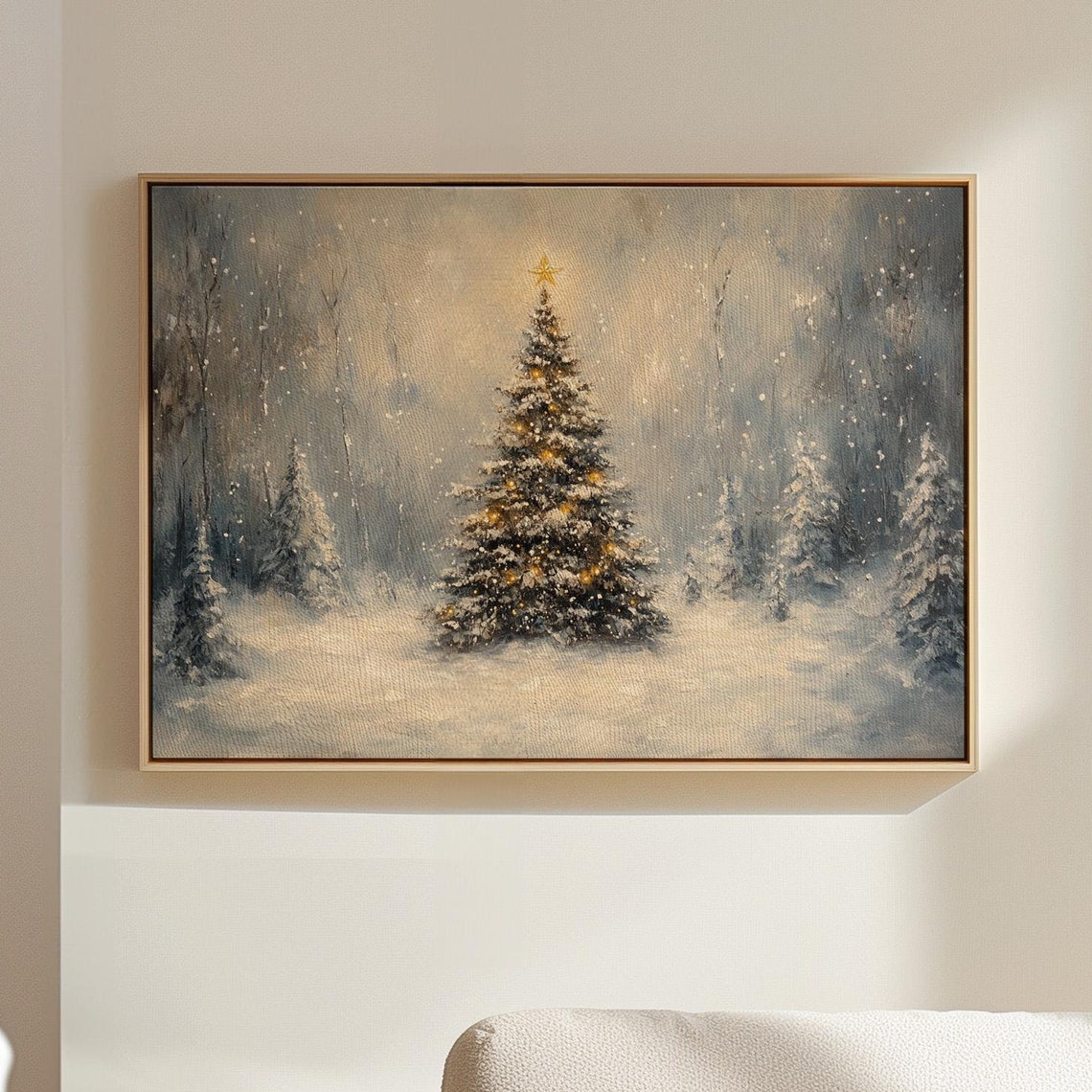 Snowy Christmas Tree Star Night Winter Wonderland Scene Poster