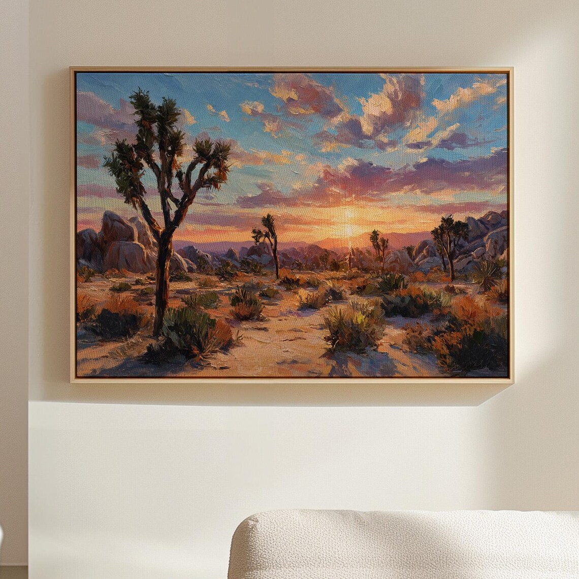Joshua Tree Desert Sunset Painterly Southwest Landscape Canvas Wall Art