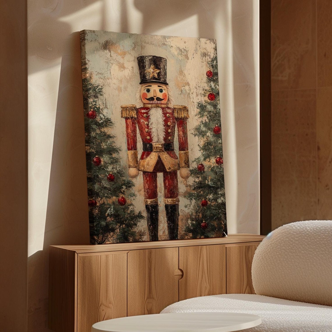 Vintage Christmas Nutcracker Soldier With Holiday Trees Poster