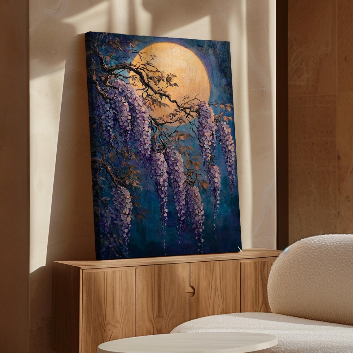 Wisteria Blossoms Golden Full Moon Dreamy Night Floral Poster