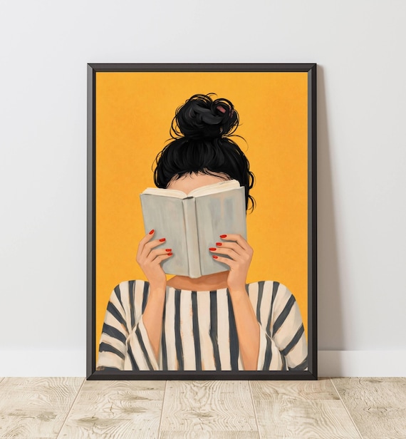 Woman Reading Book Wall Art Printable Modern Female Illustration Poster Minimalist Girl Literary Home Decor