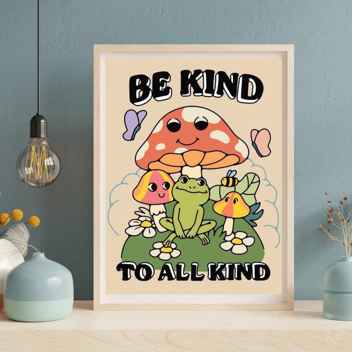 Be Kind Frog Mushroom Quote, Positive Nursery Decor