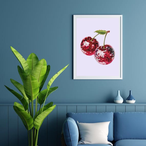 Disco Cherries Wall Art Print Funky Retro Cherry Ball Home Decor For Kitchen Bedroom Gallery