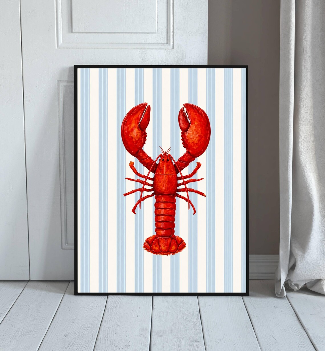 Coastal Lobster Poster, Nautical Beach Decor