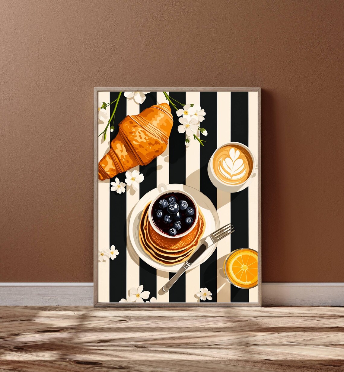Parisian Breakfast Poster Croissant Pancakes Latte Art Flat Lay